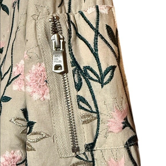 Avec Les Filles Pastel Floral Embroidered Bomber Jacket Beige Pink Women NWT SM - Picture 6 of 11